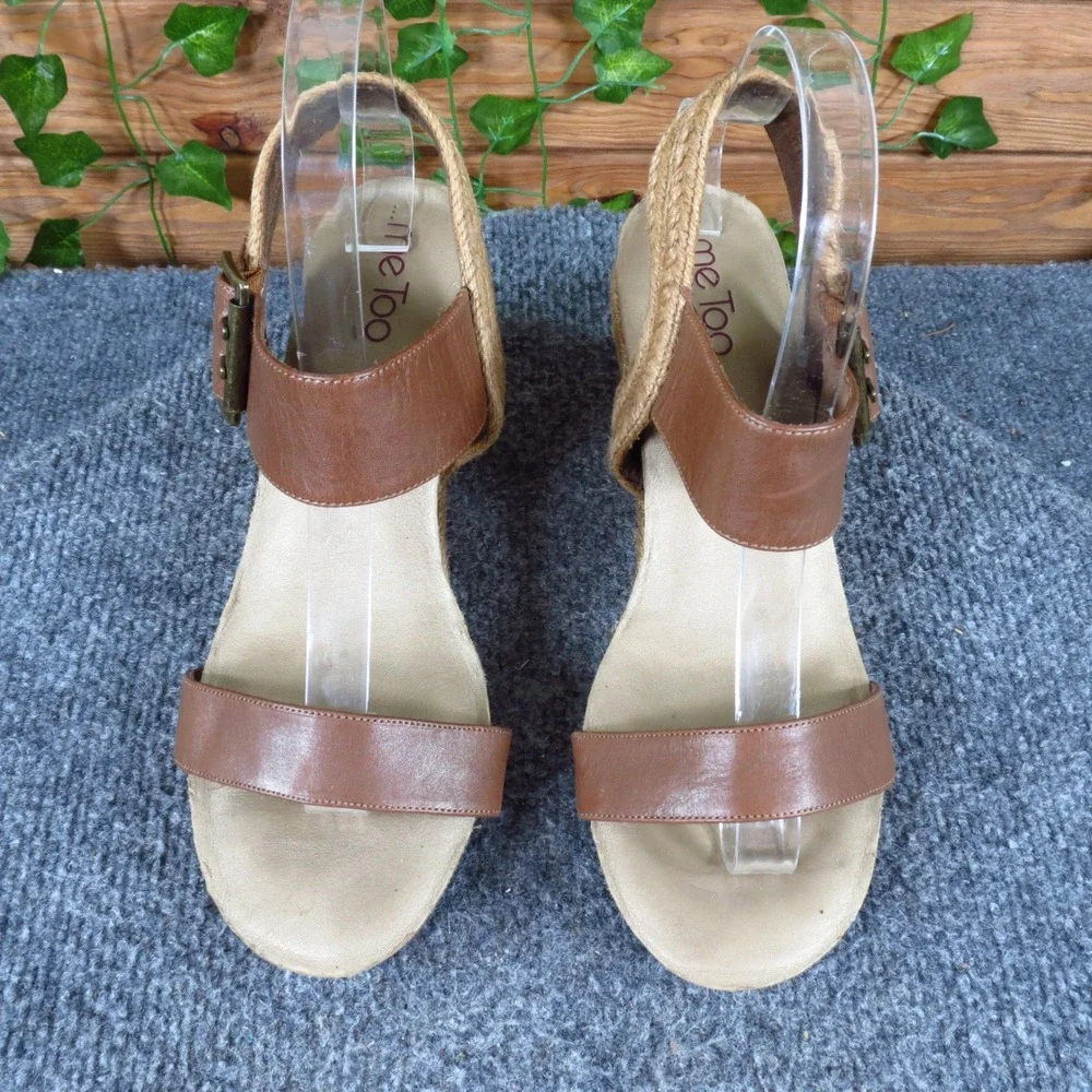 Me Too Knock Women Wedge Sandal Size 8M‎ Casual Summer Espadrille Brown Leather